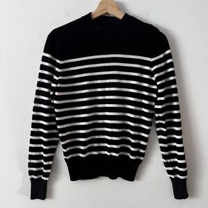 Monoprix Wool Blend Striped Crew Neck Sweater Button Shoulder Black size small
